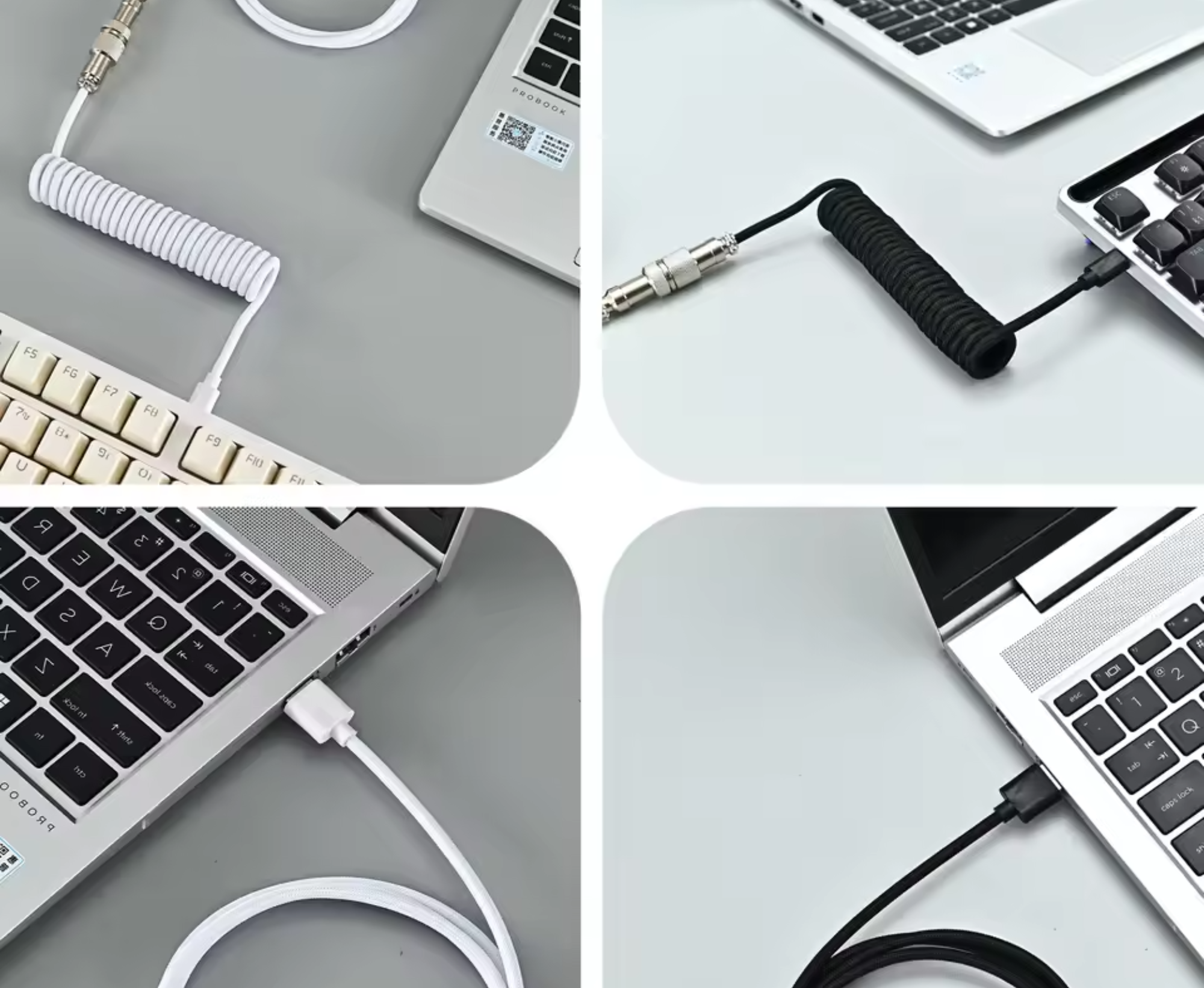 COILED KEYBOARD CABLE - BLUE/WHITE